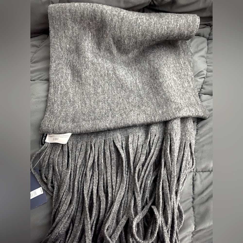 Gray fringed scarf never used